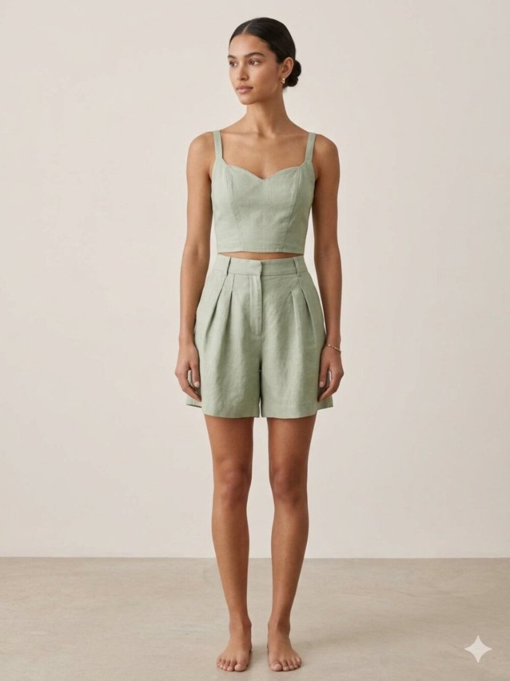 Abercrombie & Fitch 2-piece cotton/linen blend sage green shorts & top, size S